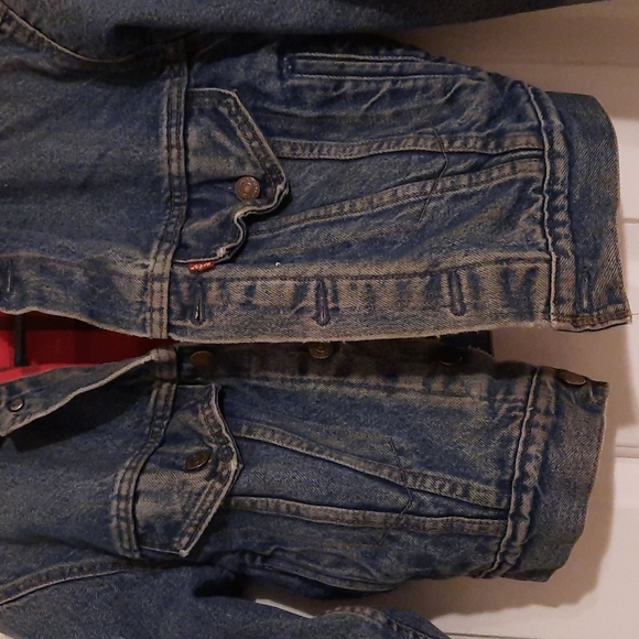 Boys sz Med Levi's denim jacket Buffalo plaid underneath - Picture 3 of 8